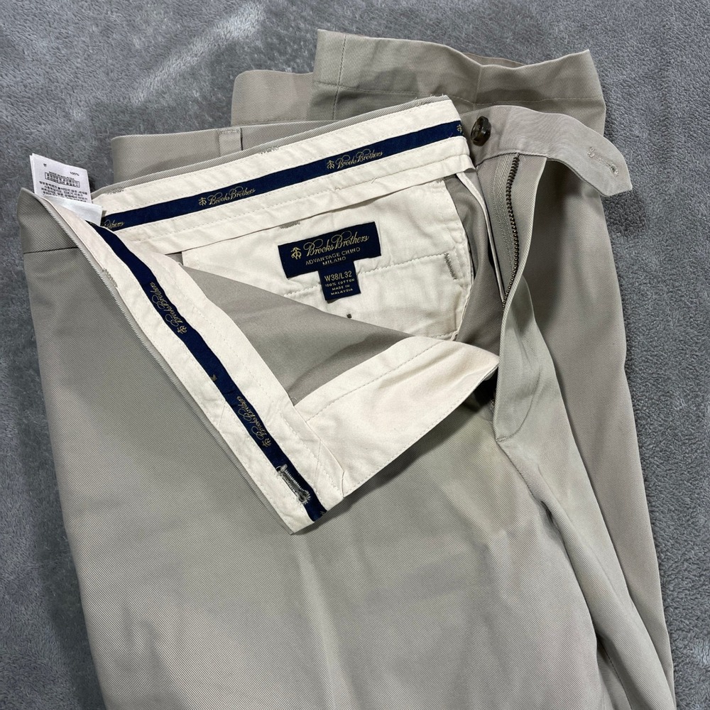 Brooks Brothers Advantage Chino Milano Men 38x32 Khaki Tan Cotton Dress Pants